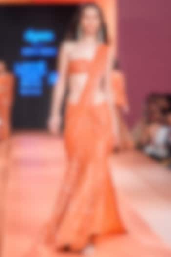 Orange Double Georgette Embroidered Saree Set by Arpita Mehta