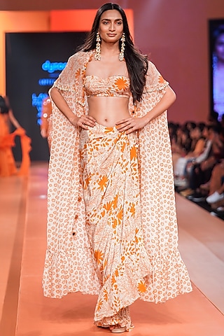 Sand & Orange Crepe Silk Printed Skirt Set by Arpita Mehta