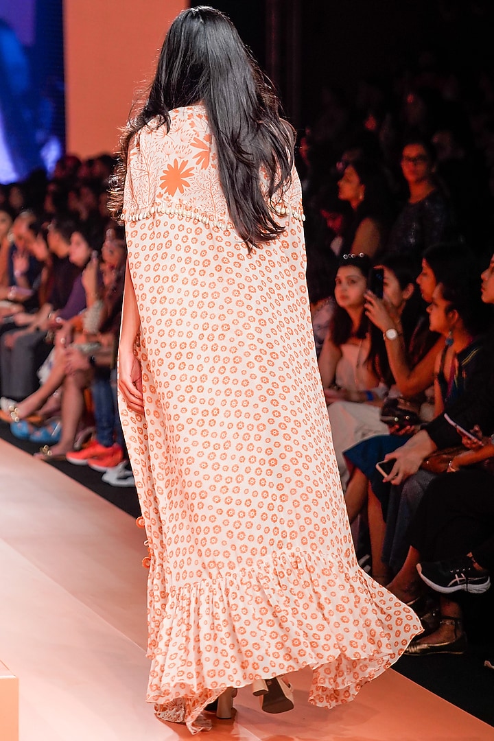 Sand & Orange Crepe Silk Printed Skirt Set by Arpita Mehta at Pernia's Pop Up Shop