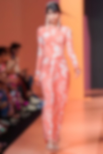 Orange & Sand Malai Lycra Printed Skirt Set by Arpita Mehta at Pernia's Pop Up Shop