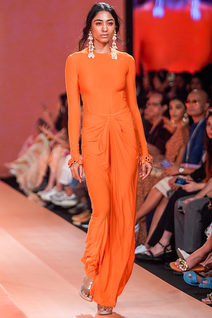 Orange Malai Lycra Skirt Set by Arpita Mehta at Pernia's Pop Up Shop