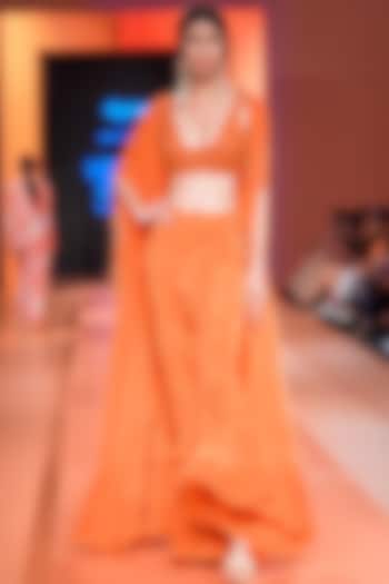 Orange Crepe Silk Cape Set by Arpita Mehta at Pernia's Pop Up Shop