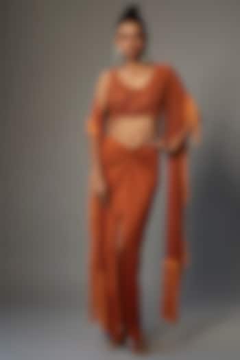 Toasted Orange Crepe Silk Skirt Set by Arpita Mehta