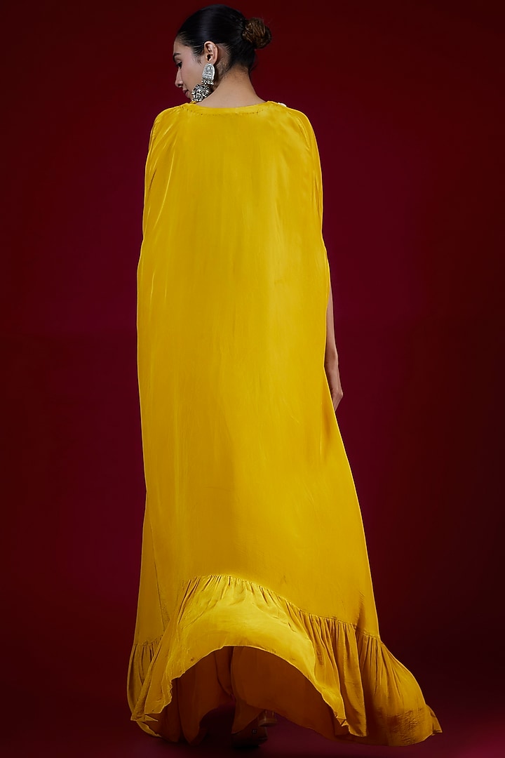 Mustard Crepe Silk Mirror Cape Set by Arpita Mehta at Pernia's Pop Up Shop