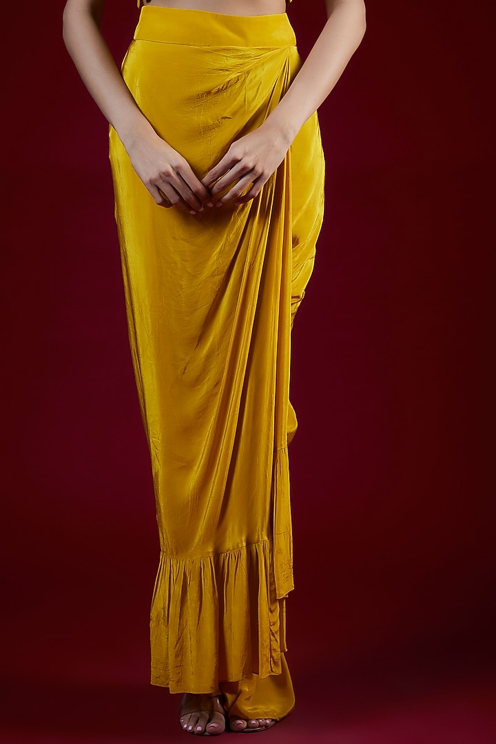 Mustard Crepe Silk Mirror Cape Set by Arpita Mehta at Pernia's Pop Up Shop