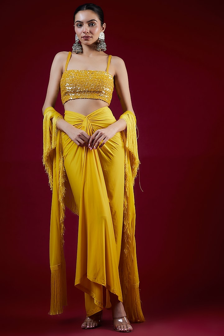 Yellow Cotton Stretch Tulip Skirt Set by Arpita Mehta at Pernia's Pop Up Shop