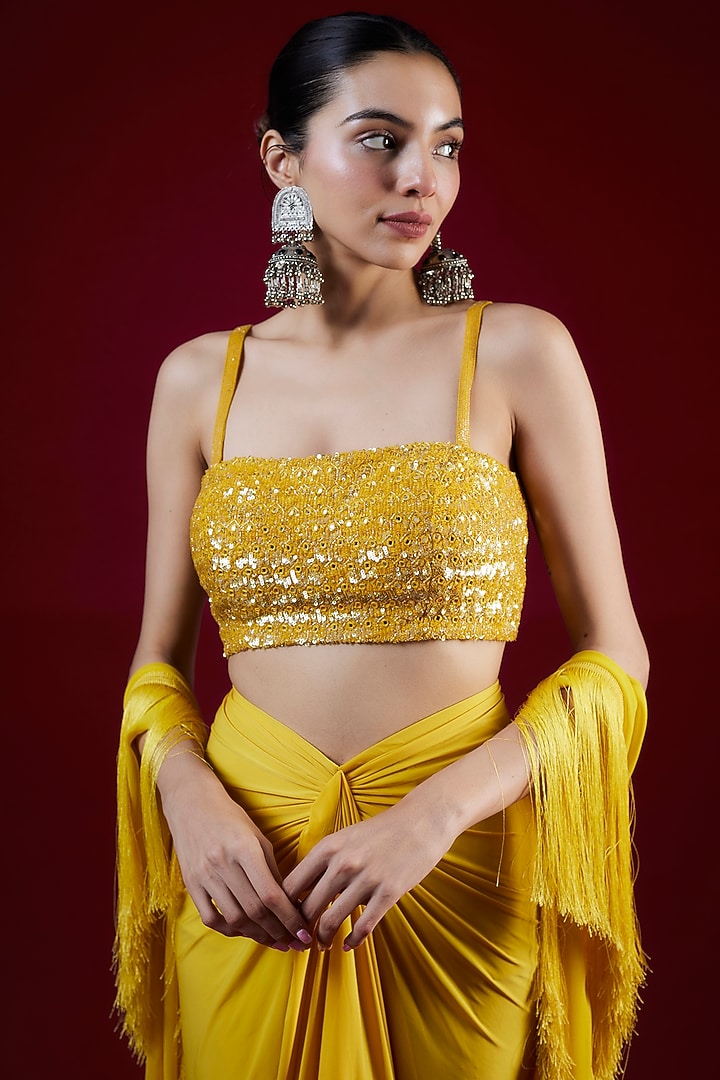 Yellow Cotton Stretch Tulip Skirt Set by Arpita Mehta at Pernia's Pop Up Shop