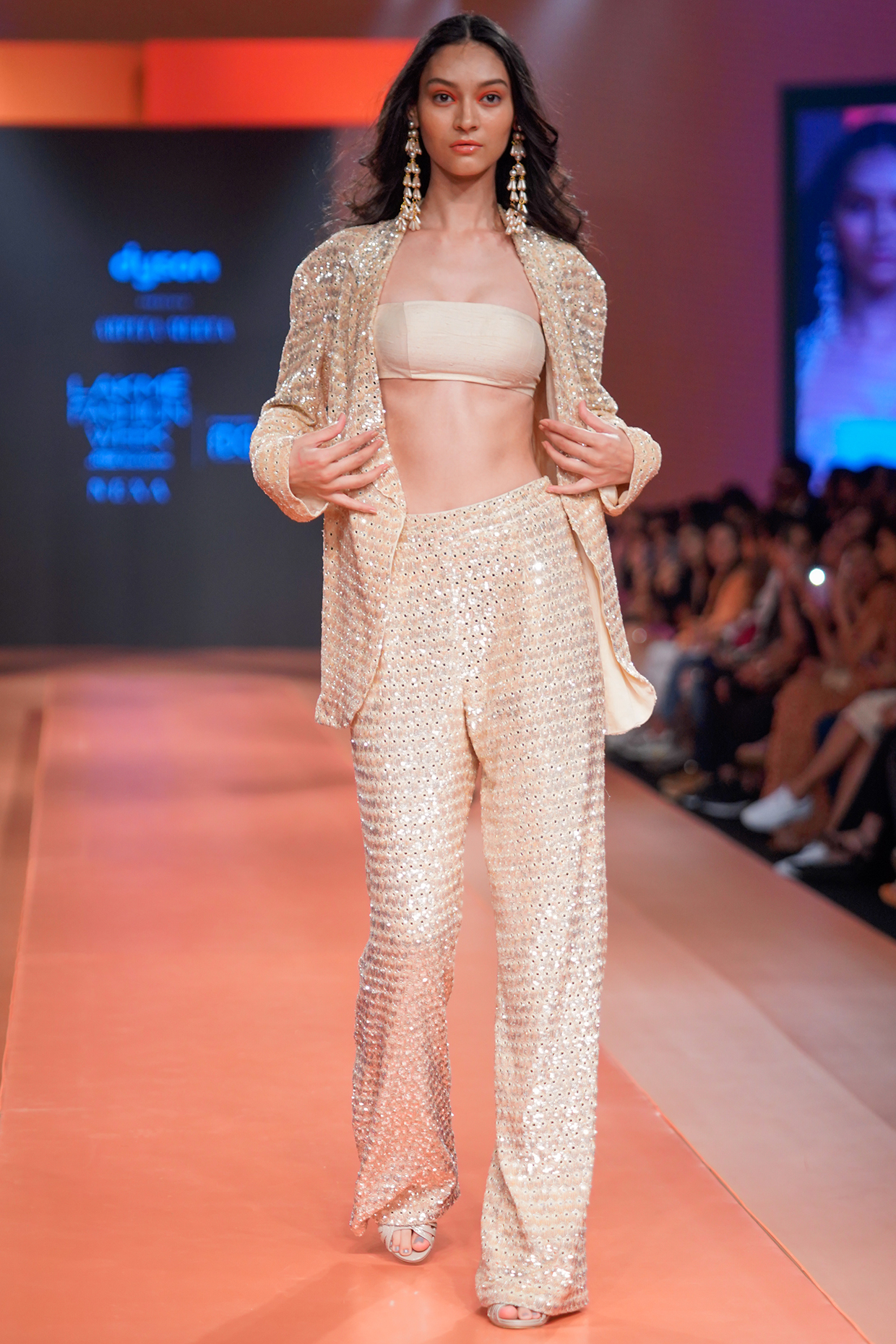 Beige Double Georgette Embroidered Jacket Set by Arpita Mehta