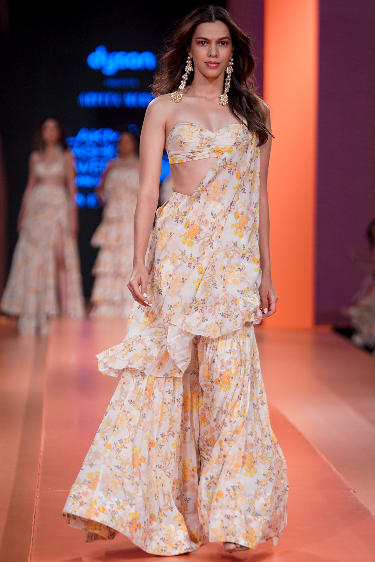 White & Yellow Georgette Printed Gharara Set by Arpita Mehta at Pernia's Pop Up Shop