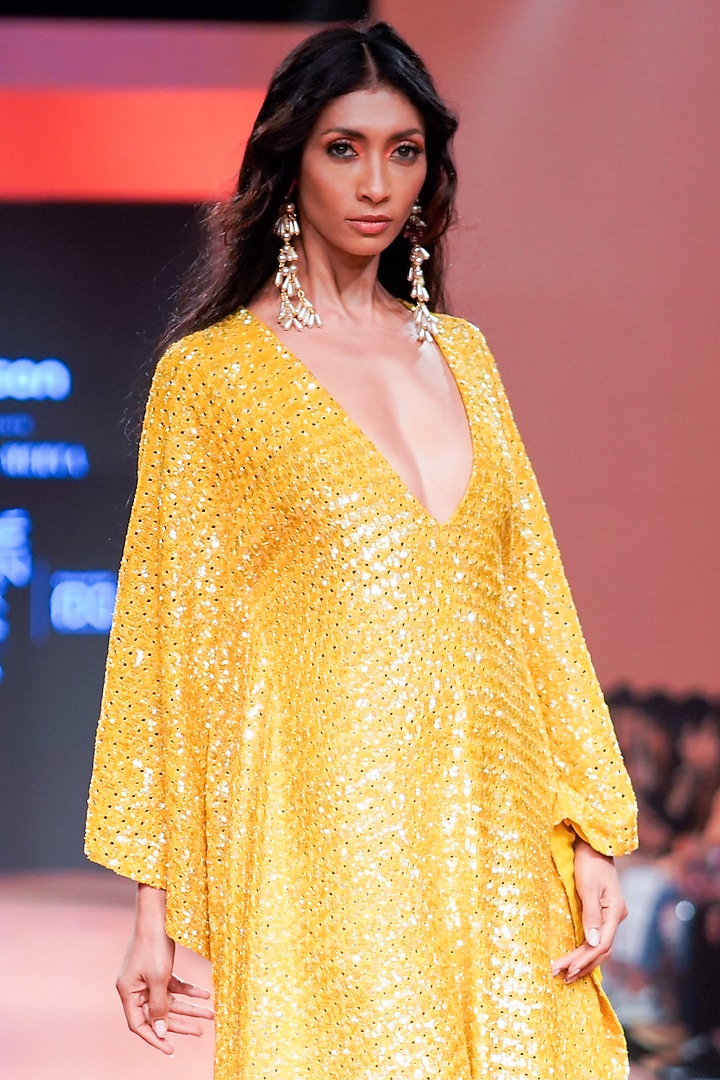 Yellow Georgette Embroidered Kaftan by Arpita Mehta at Pernia's Pop Up Shop
