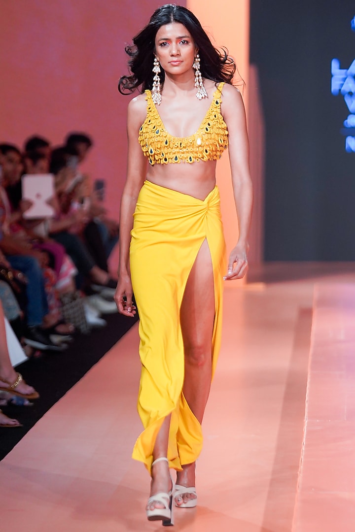 Yellow Cotton Stretch Skirt Set by Arpita Mehta at Pernia's Pop Up Shop