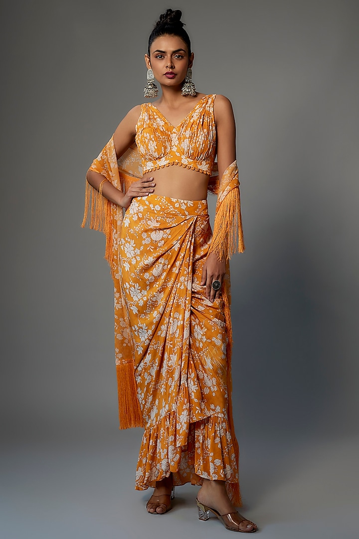 Mango & Coconut Crepe Silk Printed Skirt Set by Arpita Mehta