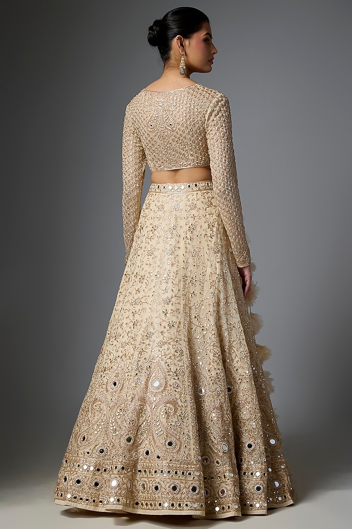 Coconut & Rose Gold Hand Embroidered Bridal Lehenga Set by Arpita Mehta at Pernia's Pop Up Shop