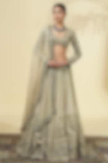 Coconut Raw Silk Hand Embroidered Bridal Lehenga Set by Arpita Mehta at Pernia's Pop Up Shop