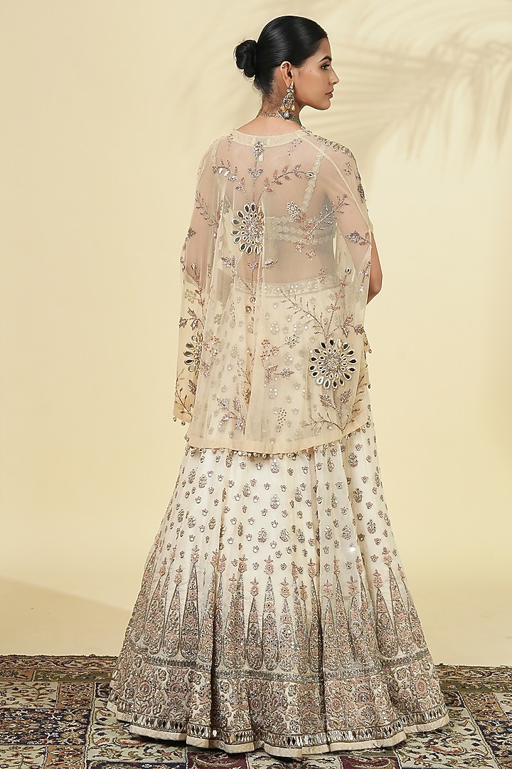Dull Rose Gold Raw Silk Hand Embroidered Bridal Lehenga Set by Arpita Mehta at Pernia's Pop Up Shop