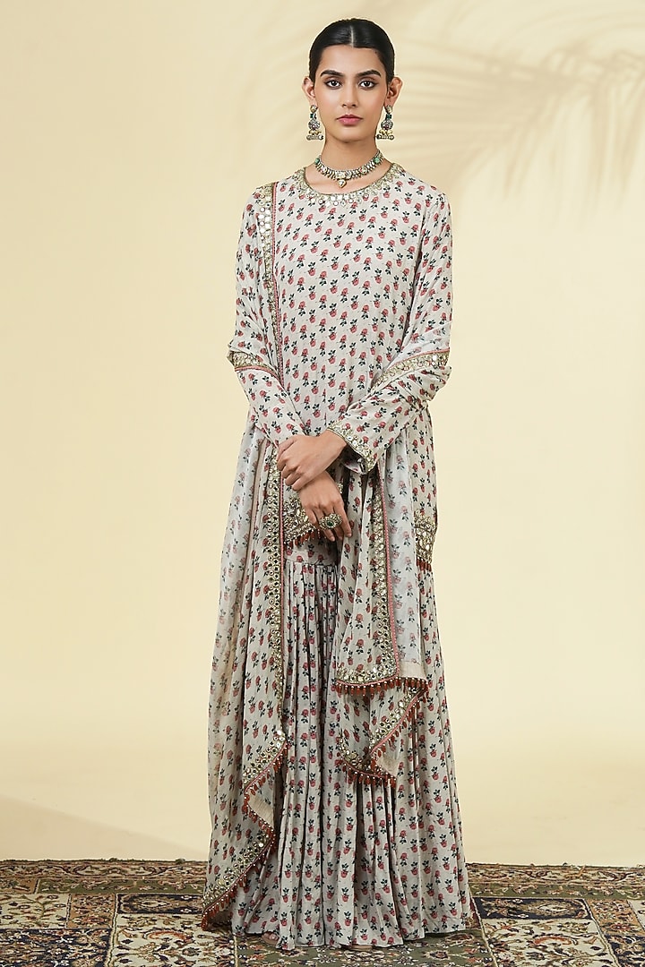 Grey Crepe Silk Gharara Set by Arpita Mehta at Pernia's Pop Up Shop