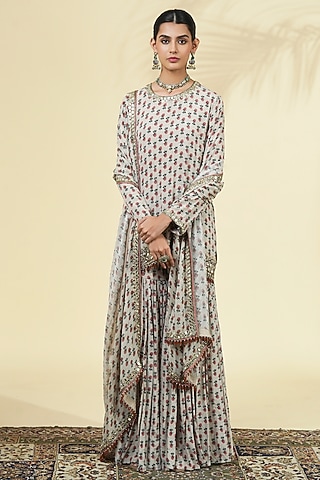 Grey Crepe Silk Gharara Set by Arpita Mehta