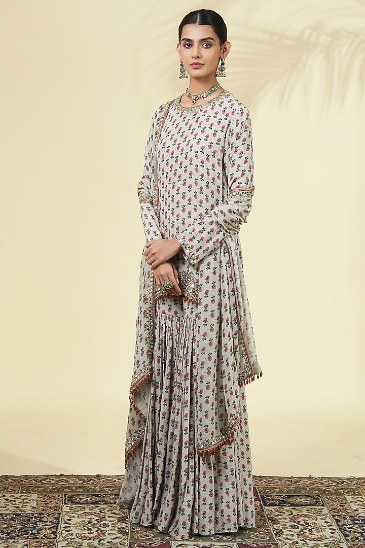 Grey Crepe Silk Gharara Set by Arpita Mehta at Pernia's Pop Up Shop