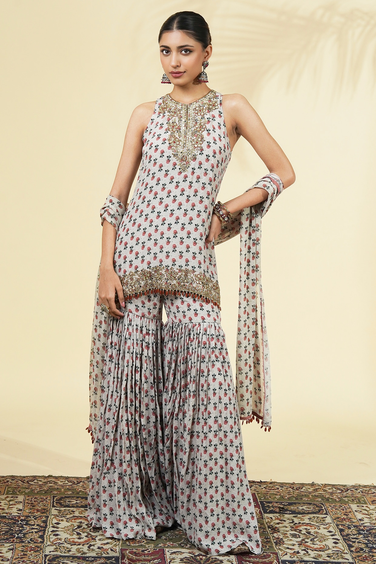 Arpita Mehta Grey Crepe Silk Gharara Set