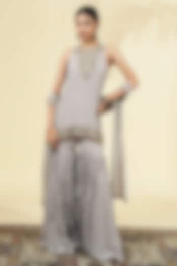 Grey Crepe Silk Gharara Set by Arpita Mehta at Pernia's Pop Up Shop