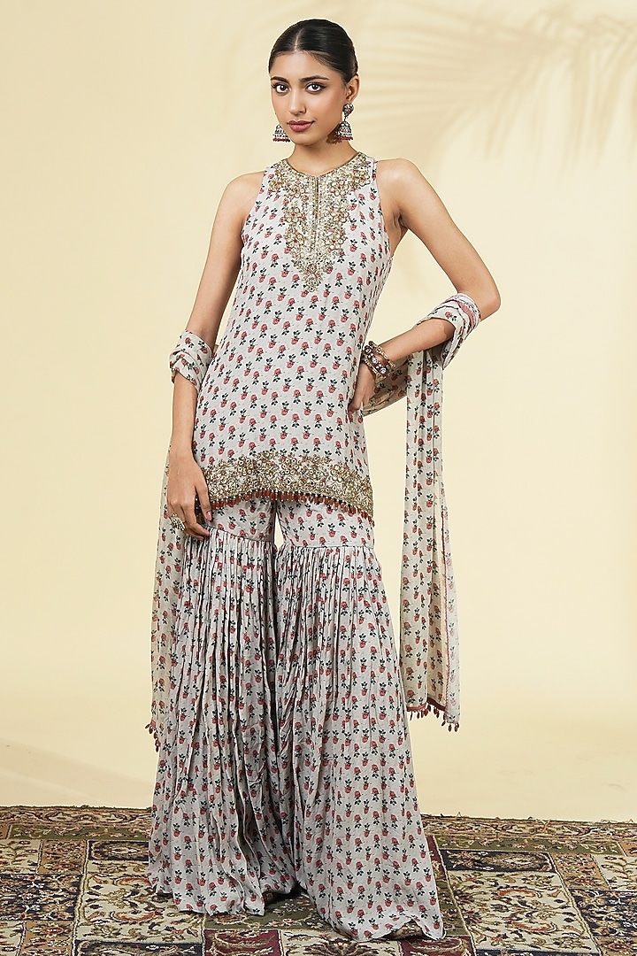 Grey Crepe Silk Gharara Set by Arpita Mehta at Pernia's Pop Up Shop