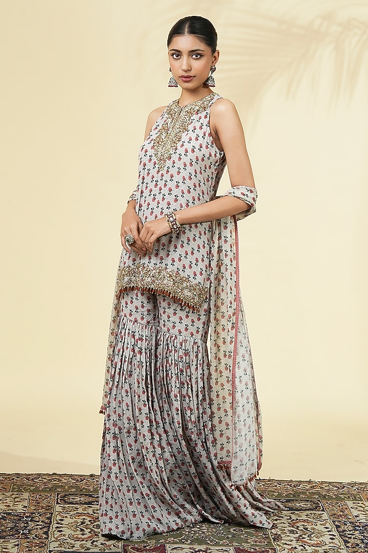 Grey Crepe Silk Gharara Set by Arpita Mehta at Pernia's Pop Up Shop