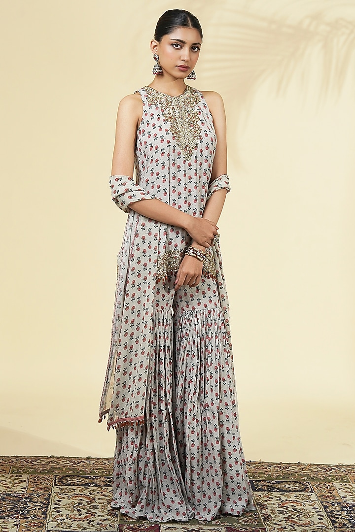 Grey Crepe Silk Gharara Set by Arpita Mehta at Pernia's Pop Up Shop