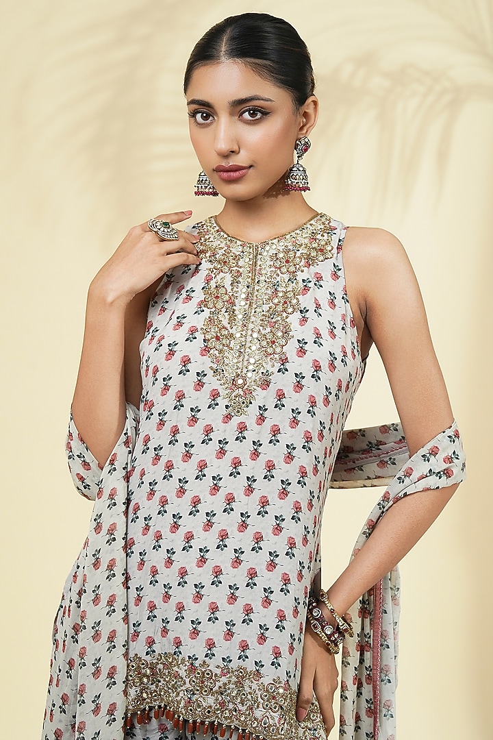 Grey Crepe Silk Gharara Set by Arpita Mehta at Pernia's Pop Up Shop