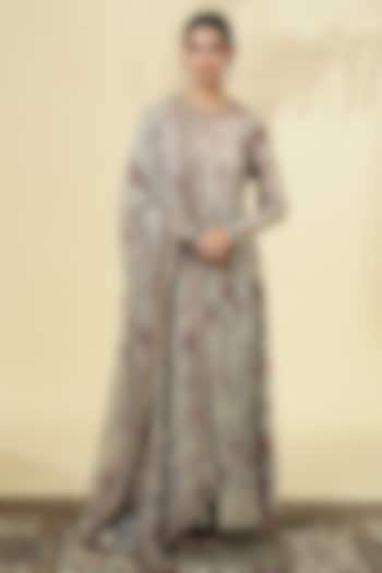Grey Georgette Printed & Embroidered Bridal Anarkali Set by Arpita Mehta at Pernia's Pop Up Shop