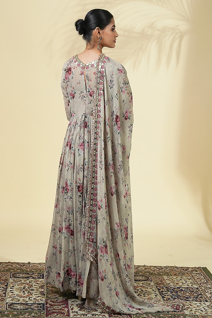 Grey Georgette Printed & Embroidered Bridal Anarkali Set by Arpita Mehta at Pernia's Pop Up Shop