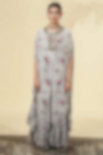 Grey Crepe Silk Printed & Embroidered Cape Set by Arpita Mehta at Pernia's Pop Up Shop