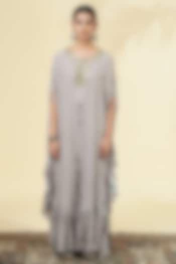 Grey Crepe Silk Printed & Embroidered Cape Set by Arpita Mehta at Pernia's Pop Up Shop