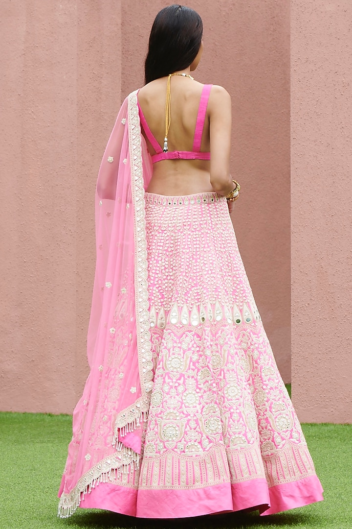 Raspberry Pink & Cream Hand Embroidered Bridal Lehenga Set by Arpita Mehta at Pernia's Pop Up Shop