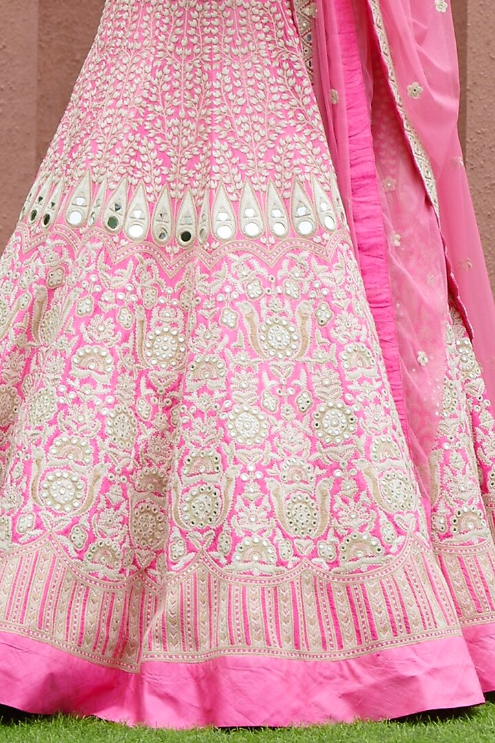 Raspberry Pink & Cream Hand Embroidered Bridal Lehenga Set by Arpita Mehta at Pernia's Pop Up Shop