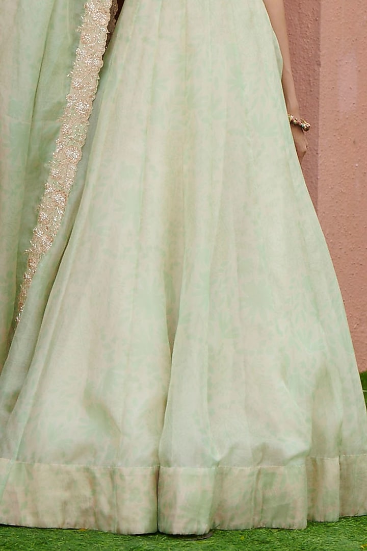 Sand & Mint Green Hand Embroidered Wedding Lehenga Set by Arpita Mehta at Pernia's Pop Up Shop