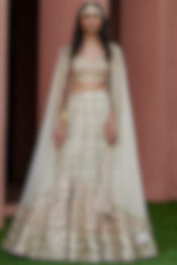 Coconut White Hand Embroidered Lehenga Set by Arpita Mehta
