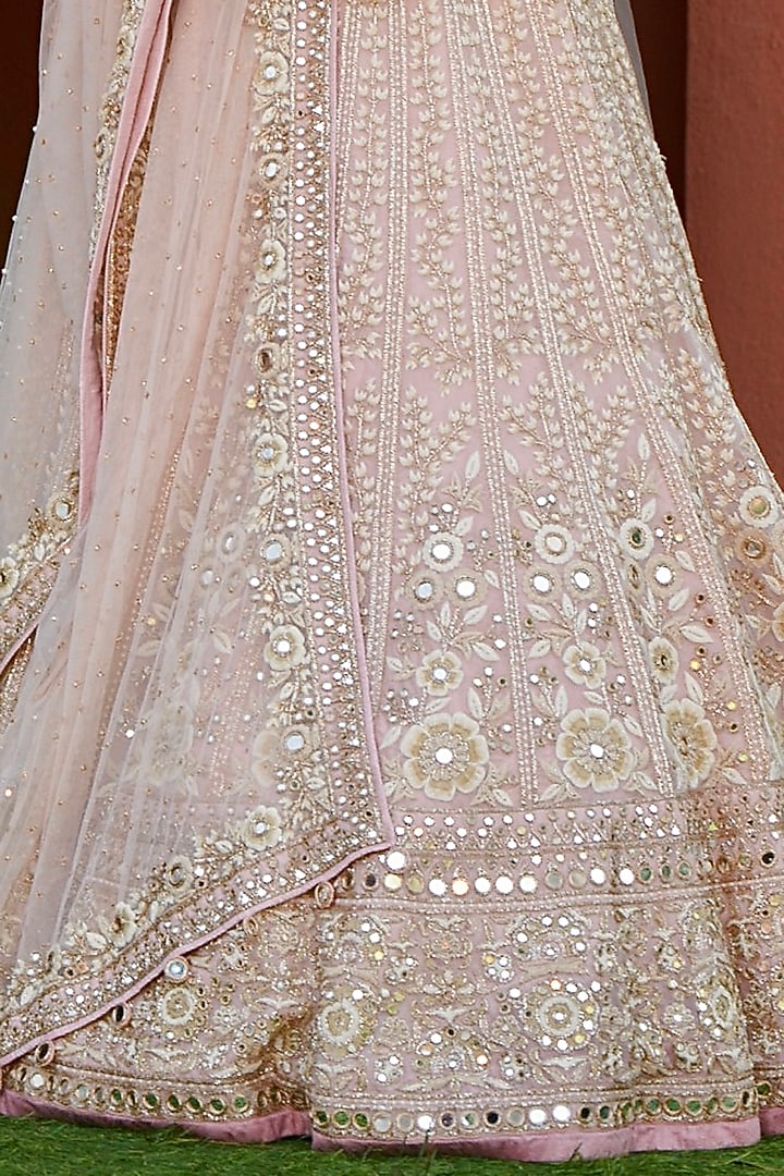 Dusty Pink & Cream Hand Embroidered Bridal Lehenga Set by Arpita Mehta at Pernia's Pop Up Shop
