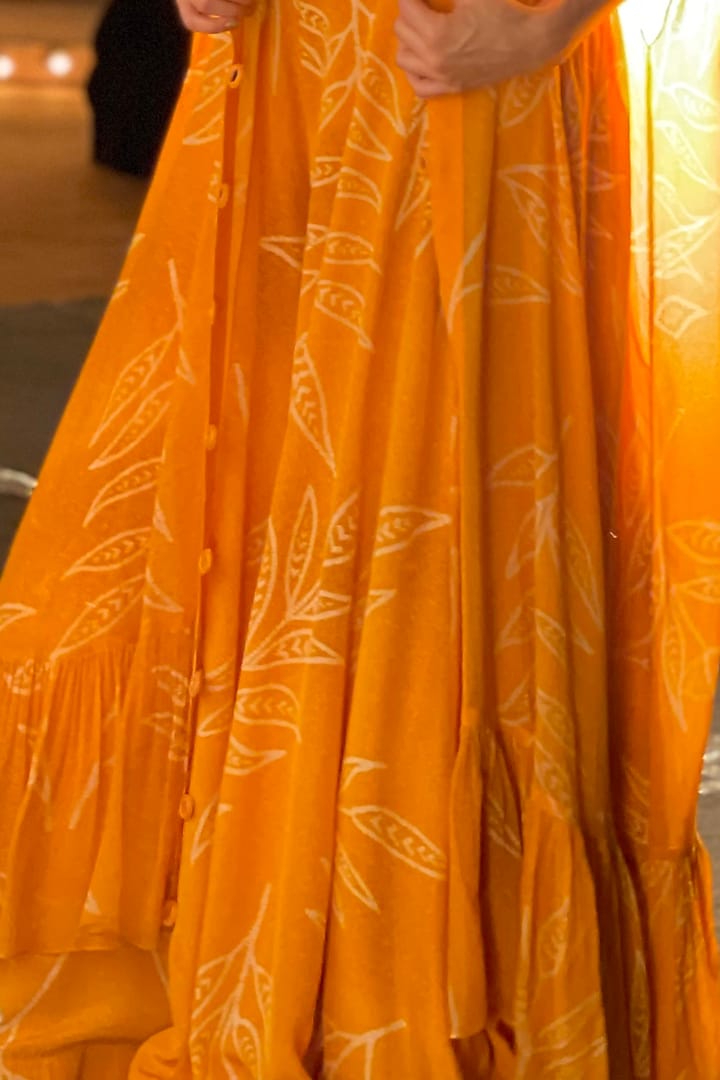 Yellow Crepe Silk Bridal Sharara Set by Arpita Mehta at Pernia's Pop Up Shop