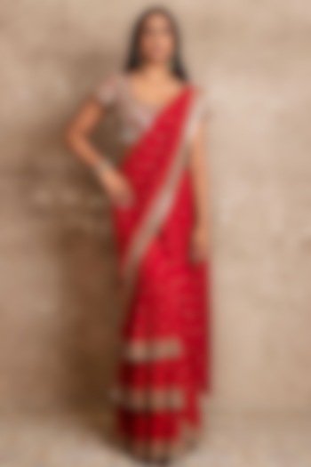 Red Hand Embroidered Bridal Saree Set by Arpita Mehta at Pernia's Pop Up Shop