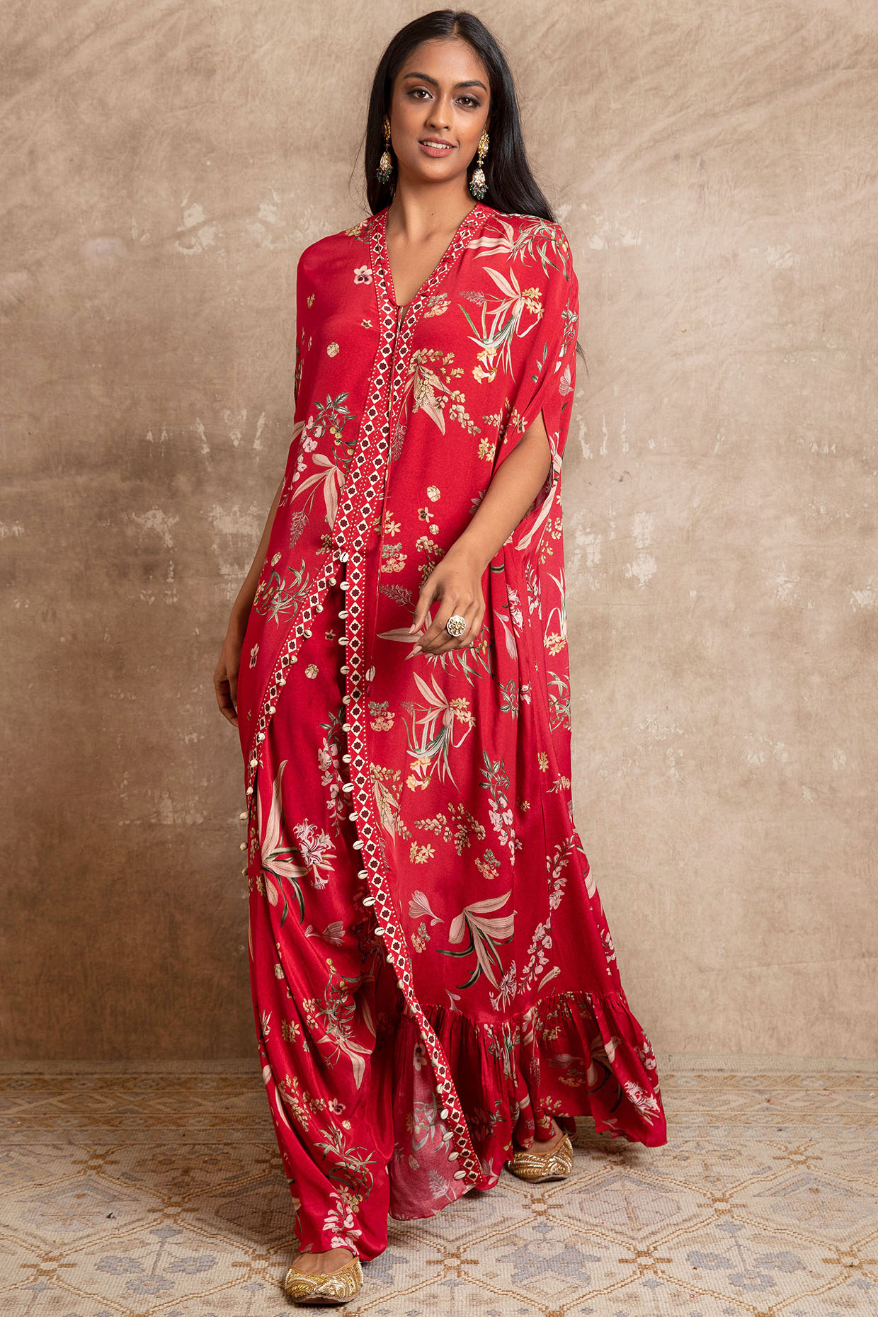 Red Crepe Silk Printed Pant Set by Arpita Mehta at Pernia's Pop Up Shop