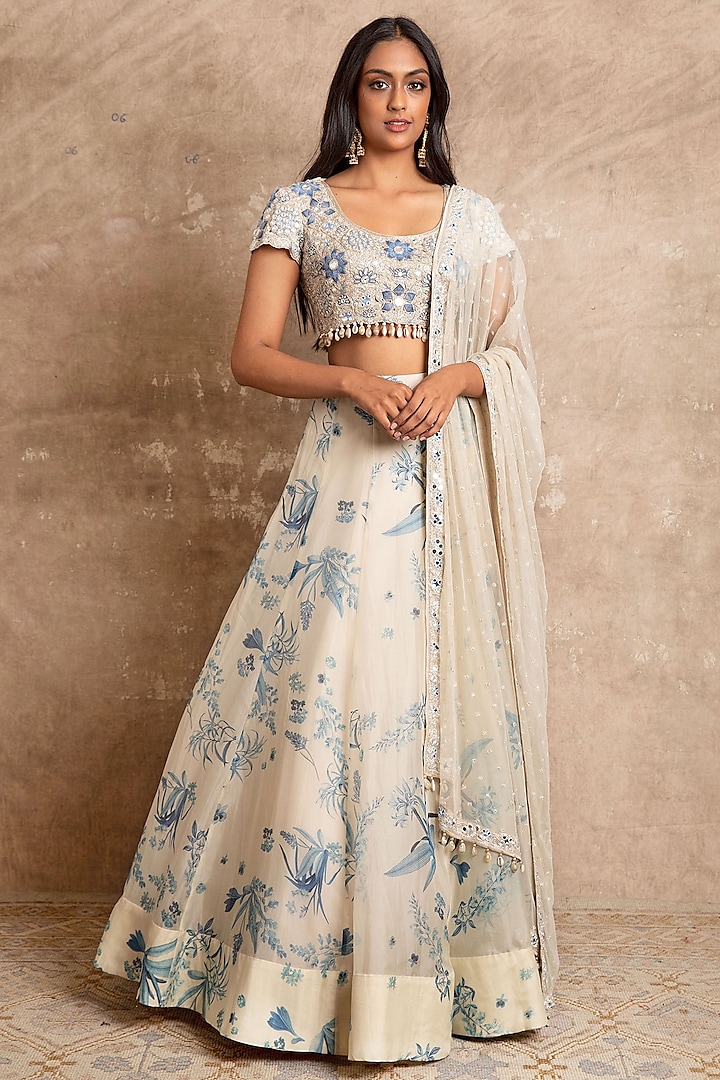 Off-White Organza Printed Wedding Lehenga Set by Arpita Mehta at Pernia's Pop Up Shop