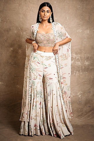 Sand Beige Printed Gharara Set by Arpita Mehta