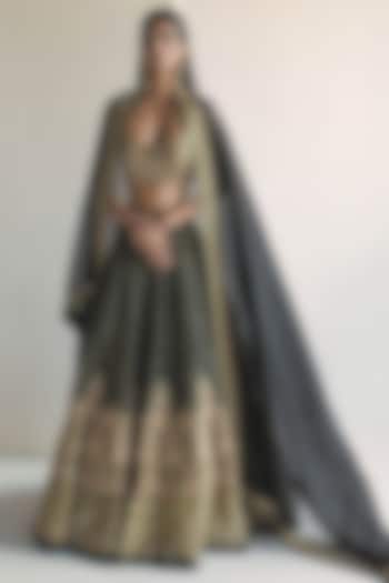 Black Organza Hand Embroidered Bridal Lehenga Set by Arpita Mehta at Pernia's Pop Up Shop