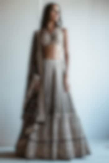 Black & Beige Organza Hand Embroidered Bridal Lehenga Set by Arpita Mehta at Pernia's Pop Up Shop