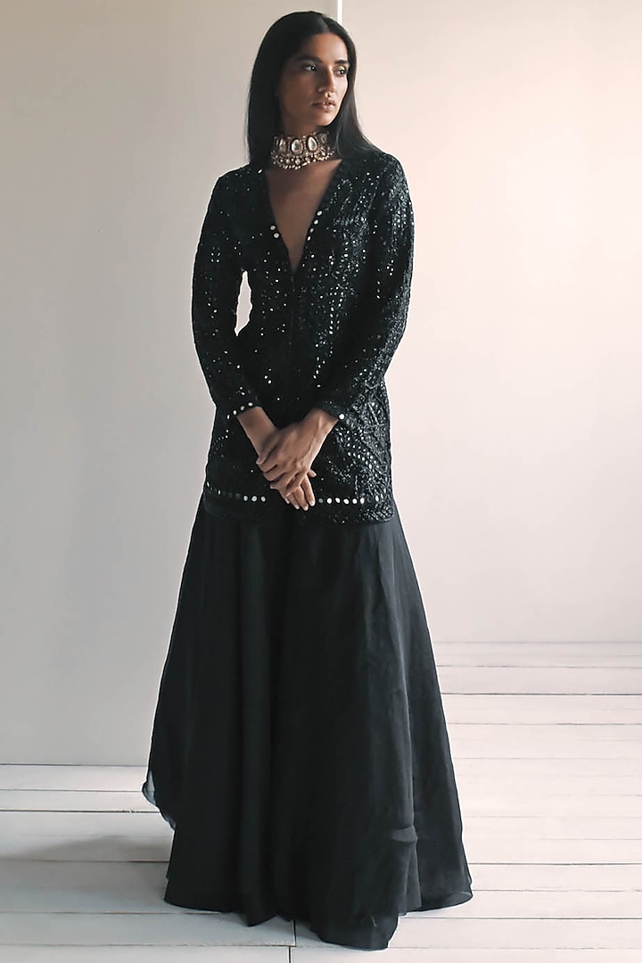 Black Organza Sharara Set by Arpita Mehta