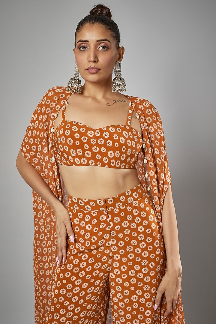 Orange Crepe Silk Printed Cape Set by Arpita Mehta at Pernia's Pop Up Shop