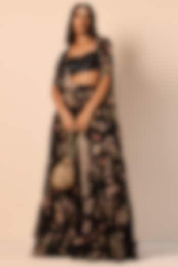Black Georgette Printed Gharara Set by Arpita Mehta at Pernia's Pop Up Shop
