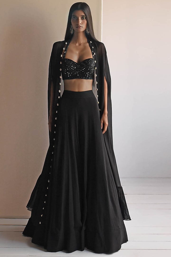 Black Georgette Sharara Set by Arpita Mehta at Pernia's Pop Up Shop