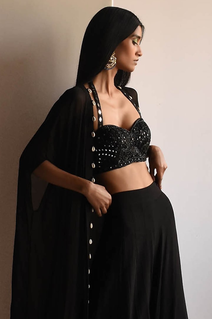 Black retro bralette and pant and jacket set – Arpita Mehta Official