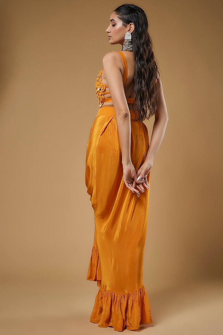 Orange Crepe Silk Tulip Skirt Set by Arpita Mehta at Pernia's Pop Up Shop